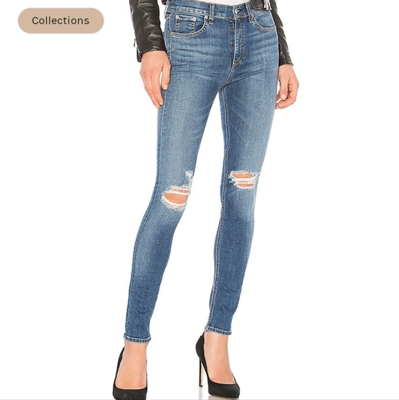 RAG & BONE HIGH RISE SKINNY JEANS BONNIE DISTRESSED - Picture 1 of 16
